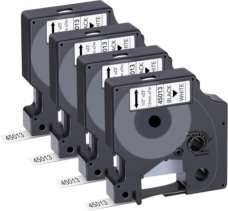 QoTang شريط طباعة ملصقات 4 عبوات متوافق مع شريط ملصقات DYMO D1 45013 S0720530 أسود على أبيض 1/2 بوصة × 23 قدم لمكائن ملصقات Dymo إعادة تعبئة LabelManager 160 280 210D 360D 420P PnP 220P 260P 500TS - Image 1